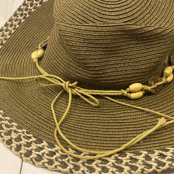 Karen Keith Wide Brim Boho Hat Women's Beeded Olive Size Medium - Picture 2 of 7